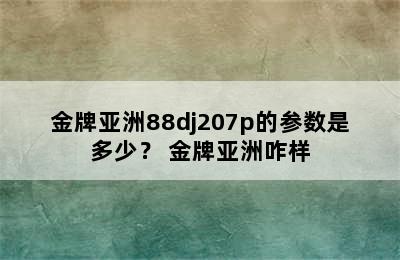 金牌亚洲88dj207p的参数是多少？ 金牌亚洲咋样